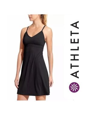 Athleta Black V-Neck Strappy A-Line Dress